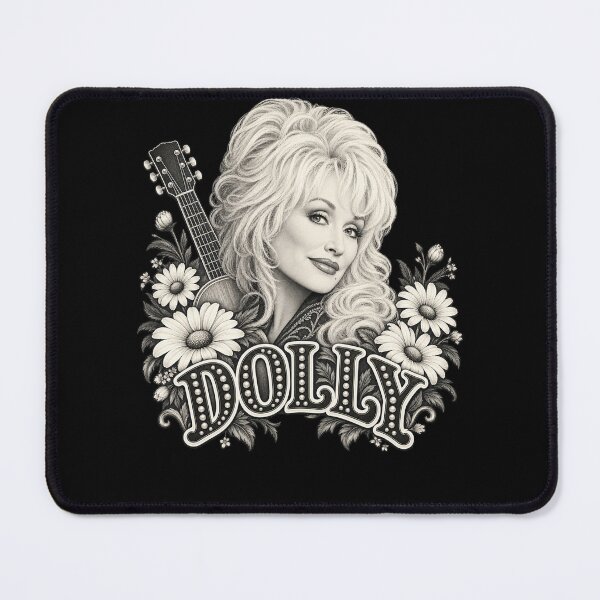 Item preview, Dolly Parton Pearl Lettering Daisies Guitar Black White Portrait designed and sold by choudane.