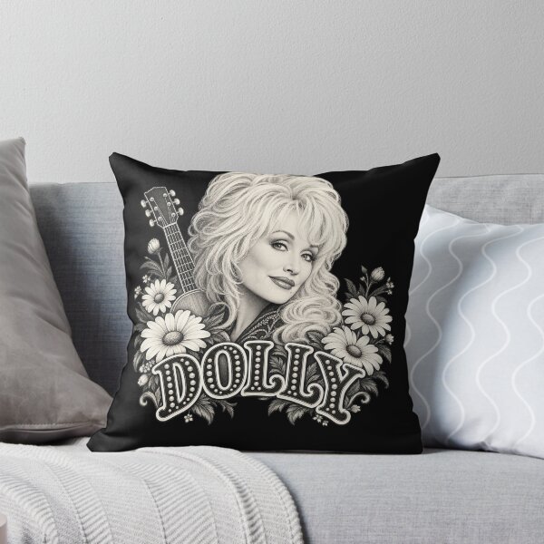 Item preview, Dolly Parton Pearl Lettering Daisies Guitar Black White Portrait designed and sold by choudane.