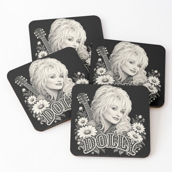 Item preview, Dolly Parton Pearl Lettering Daisies Guitar Black White Portrait designed and sold by choudane.