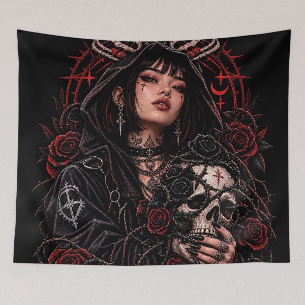 Item preview, Memento Mori Dark Gothic Witch Macabre Skull Art designed and sold by CrazySzoopWorld.