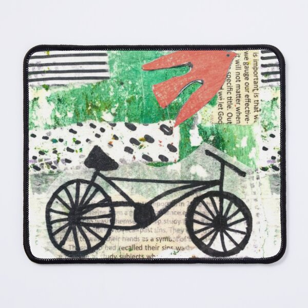 Item preview, Mixed Media Bicycle with red bird on green designed and sold by Boy and Belugee Studio.