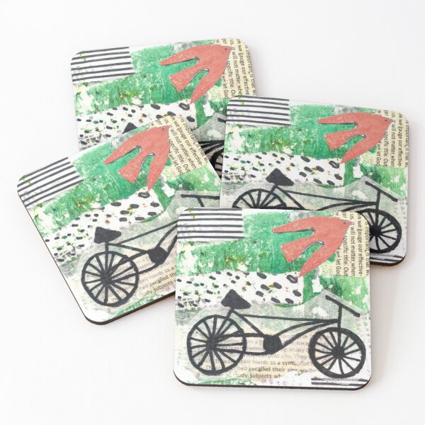 Item preview, Mixed Media Bicycle with red bird on green designed and sold by Boy and Belugee Studio.