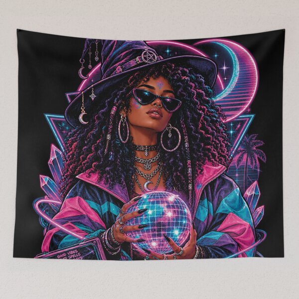 Item preview, Neon Spell Cyberpunk Witch Synthwave Magic Art designed and sold by CrazySzoopWorld.