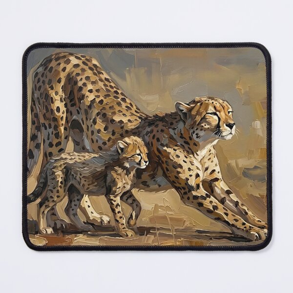 Item preview, Cheetah Mother and Cub – Expressive Impasto Wildlife Painting designed and sold by The Digital Compass.