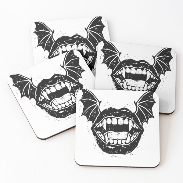Item preview, Bat Wing Vampire Mouth Linocut Design designed and sold by AURA Vibes.