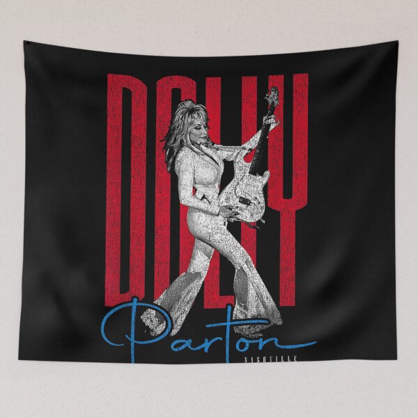 Item preview, Dolly Parton Red Cracked Background White Outfit Playing Electric Guitar designed and sold by choudane.