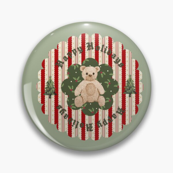 Item preview, Beary Holiday Greetings Cute Christmas Teddy Bear & Striped Ornament Art designed and sold by Liberarteprint.