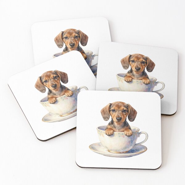Item preview, Cute Dachshund Puppy in Teacup Watercolor Art designed and sold by WildArtIT.