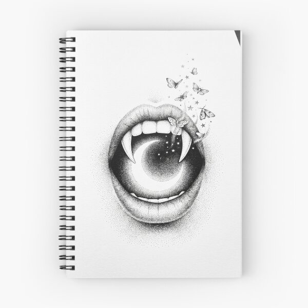 Item preview, Crescent Moon Vampire Fangs Stippled Illustration designed and sold by AURA Vibes.