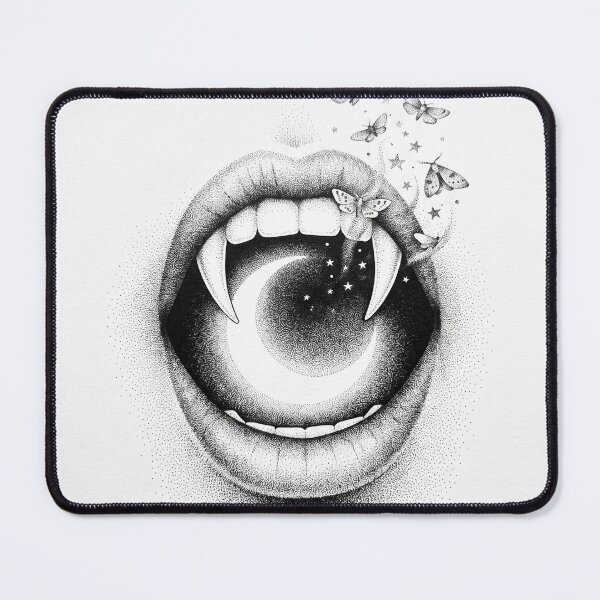 Item preview, Crescent Moon Vampire Fangs Stippled Illustration designed and sold by AURA Vibes.