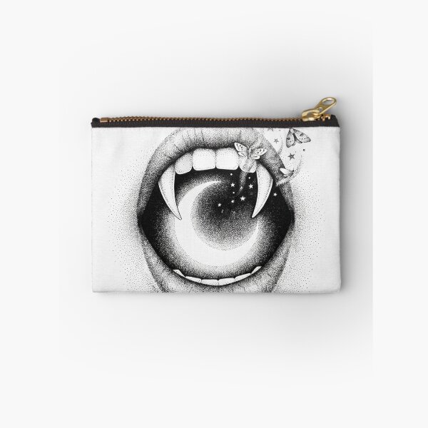 Item preview, Crescent Moon Vampire Fangs Stippled Illustration designed and sold by AURA Vibes.