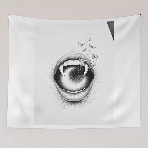 Item preview, Crescent Moon Vampire Fangs Stippled Illustration designed and sold by AURA Vibes.