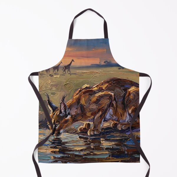 Item preview, Caracal at the Waterhole – Expressive Impasto Wildlife Painting designed and sold by The Digital Compass.