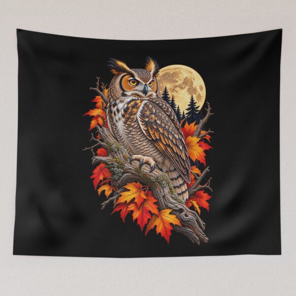 Item preview, Great Horned Owl Under Full Moon Night Bird Celestial Nature Design designed and sold by RockitBaby.