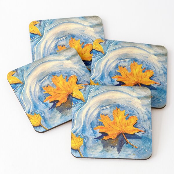 Item preview, Maple Leaves Floating in Water in Watercolor | Autumn Botanical Print designed and sold by TrazosDelSurArt.