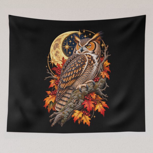Item preview, Great Horned Owl Moon and Stars Celestial Night Bird Nature Design designed and sold by RockitBaby.