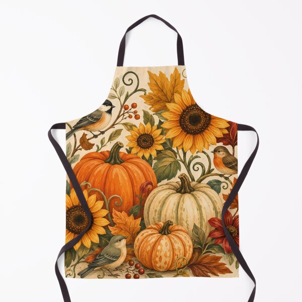 Item preview, Folk Art Autumn Harvest with Pumpkins Sunflowers Birds and Fall Leaves designed and sold by ArtDesignRemix.