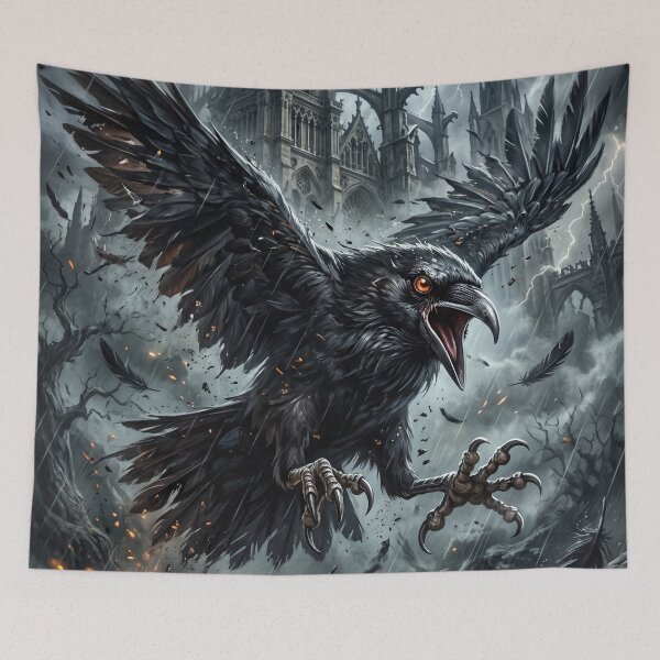 Item preview, Dark Raven Flying Near Gothic Cathedral designed and sold by Lucid Dream Pixel.