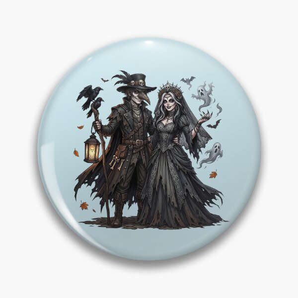 Item preview, Gothic Halloween Couple - Dark Plague Doctor and Ghostly Bride Vintage Art designed and sold by FootprintofLove.