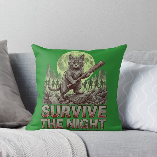 Item preview, Survive the Night Funny Zombie Movie Cat Apocalypse Horror Movie Lover Gift designed and sold by FurRealStudioCo.
