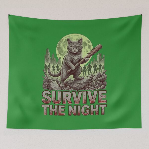 Item preview, Survive the Night Funny Zombie Movie Cat Apocalypse Horror Movie Lover Gift designed and sold by FurRealStudioCo.