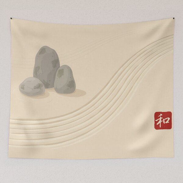 Item preview, Japandi Style Zen Garden Raked Sand Rock Illustration Vector designed and sold by Shutter-Dragon.