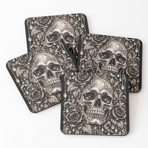 Item preview, Silver Skull Black Roses Gothic Birthday designed and sold by Meandmyshop.