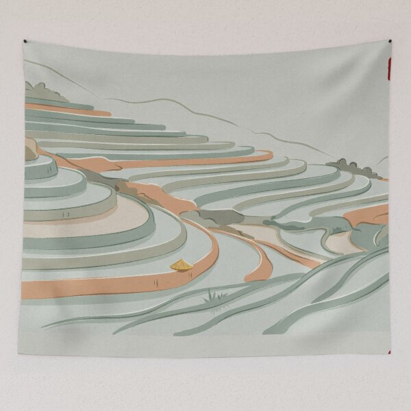 Item preview, Japandi Style Rice Terrace Minimalist Landscape Illustration Vector designed and sold by Shutter-Dragon.