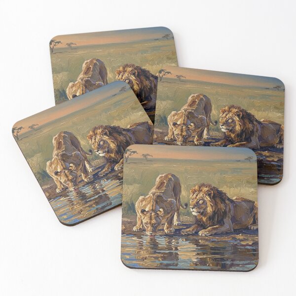 Item preview, Lions at the Waterhole – Expressive Impasto Wildlife Painting designed and sold by The Digital Compass.