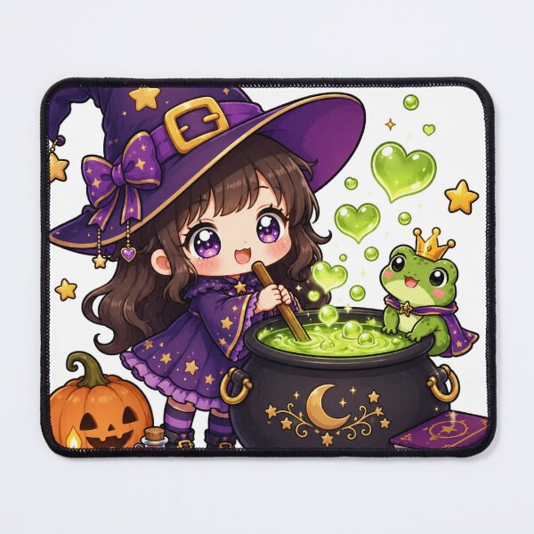 Item preview, Witch Gift - Cute Potion Witch And Frog Prince designed and sold by RedRubyBubble.