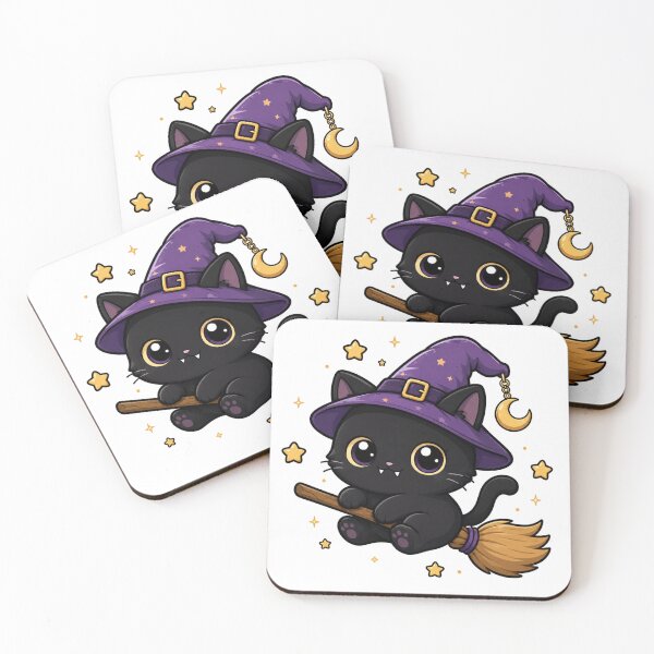 Item preview, Black Cat Gift - Cute Witch Cat On Broom designed and sold by RedRubyBubble.