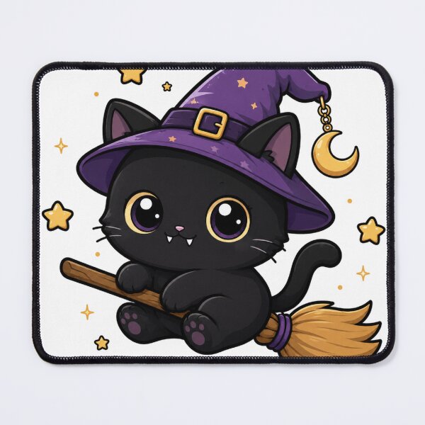 Item preview, Black Cat Gift - Cute Witch Cat On Broom designed and sold by RedRubyBubble.