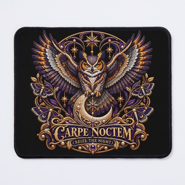 Item preview, Celestial Owl Embroidery – Carpe Noctem Seize the Night Crescent Moon Art Nouveau Design designed and sold by Emoji Emblems.