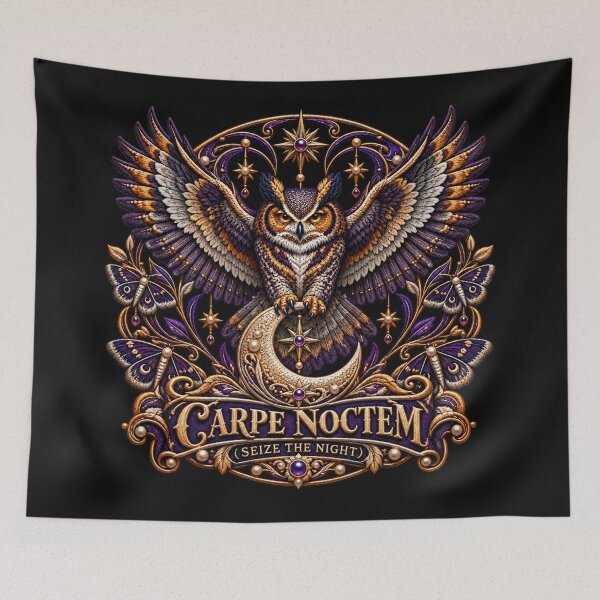 Item preview, Celestial Owl Embroidery – Carpe Noctem Seize the Night Crescent Moon Art Nouveau Design designed and sold by Emoji Emblems.