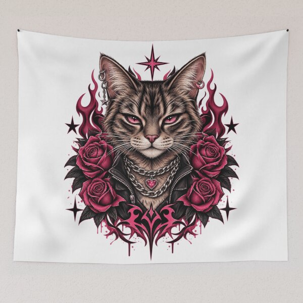 Item preview, Midnight Rebel Cat Rose Streetwear Gothic Queen designed and sold by Drifka.