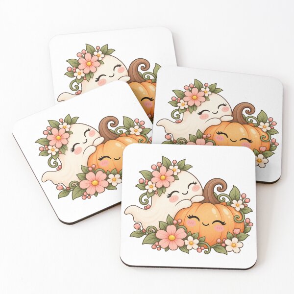Item preview, Cute Ghost and Pumpkin Floral Halloween Kawaii Sticker designed and sold by StickyDelights.