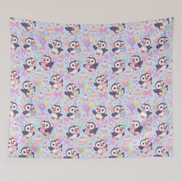 Item preview, Kawaii Birthday Baby Puffin Pattern designed and sold by Soft Berry Studio.