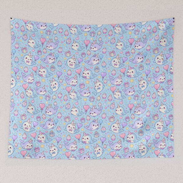 Item preview, Kawaii Birthday Baby Narwhal Pastel Pattern designed and sold by Soft Berry Studio.
