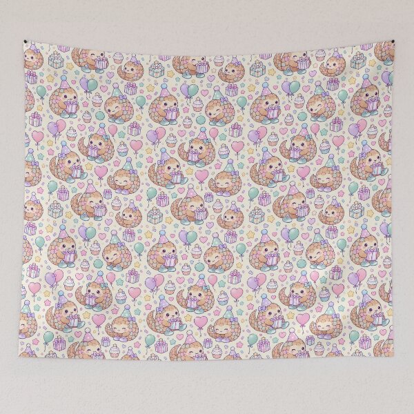 Item preview, Kawaii Birthday Baby Pangolin Pastel Pattern designed and sold by Soft Berry Studio.