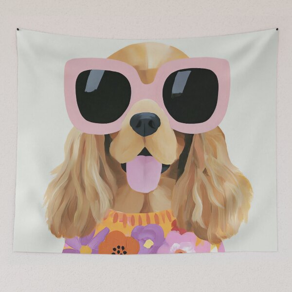 Item preview, Cocker Spaniel with Pink Glasses and Flowers designed and sold by NF Designs Studio DTF.