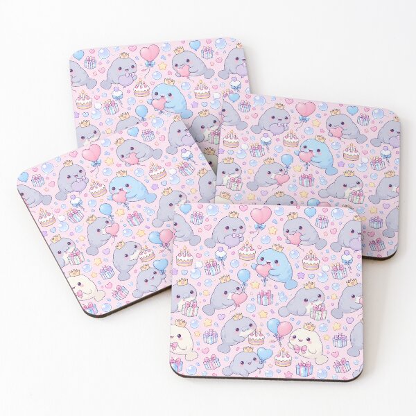 Item preview, Kawaii Birthday Baby Manatee Pastel Pattern designed and sold by Soft Berry Studio.
