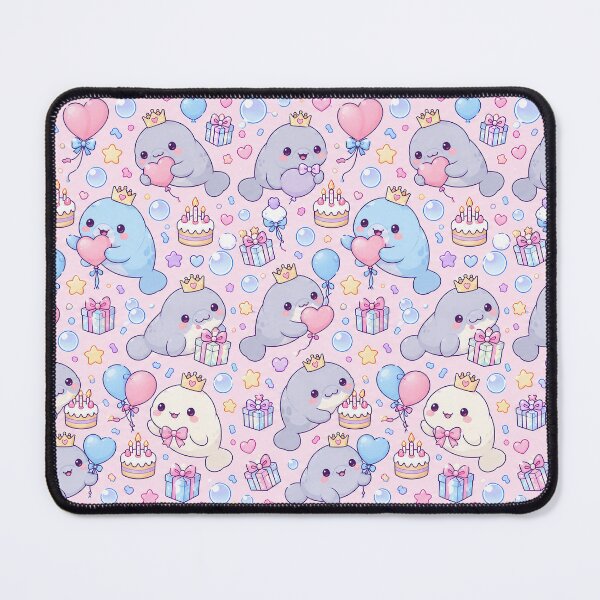 Item preview, Kawaii Birthday Baby Manatee Pastel Pattern designed and sold by Soft Berry Studio.
