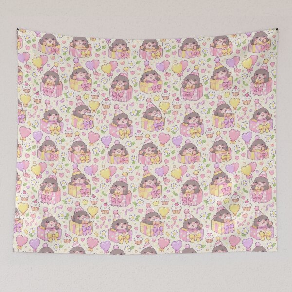Item preview, Kawaii Birthday Baby Mole Pastel Pattern designed and sold by Soft Berry Studio.