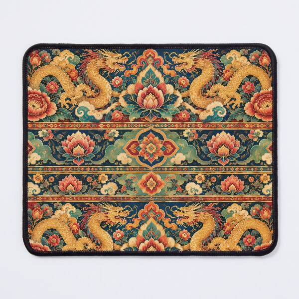 Item preview, Golden Dragons and Lotus Asian Ornamental Pattern designed and sold by Gold Turtle  Lina.