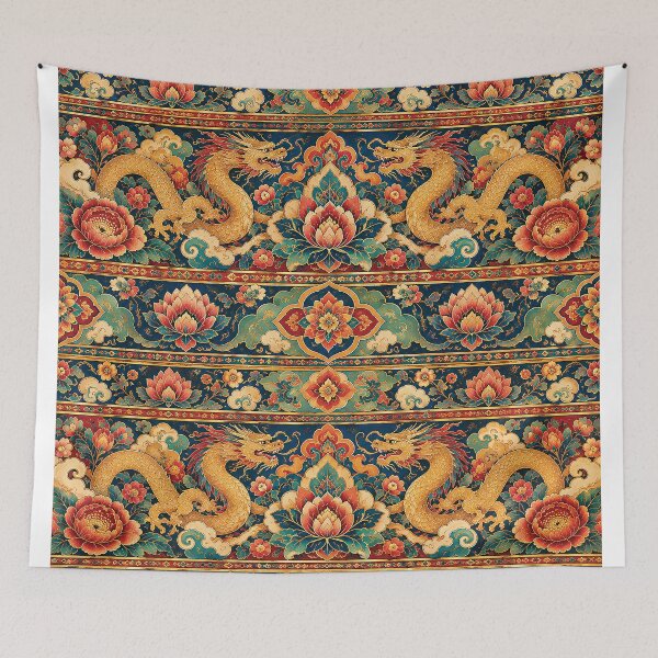 Item preview, Golden Dragons and Lotus Asian Ornamental Pattern designed and sold by Gold Turtle  Lina.