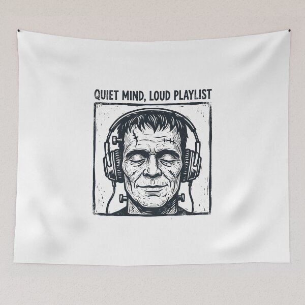 Item preview, Quiet Mind Loud Playlist Frankenstein Headphones Music Lover designed and sold by PhotoArtMC.