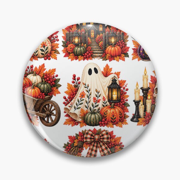 Item preview, Halloween Autumn Folk Art Ghosts Pumpkins and Magic designed and sold by Gold Turtle  Lina.
