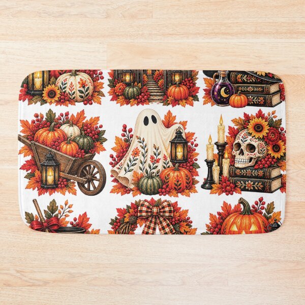 Item preview, Halloween Autumn Folk Art Ghosts Pumpkins and Magic designed and sold by Gold Turtle  Lina.
