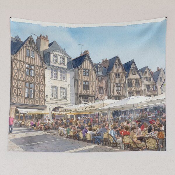 Item preview, Strasbourg Half-Timbered Square & Café Terrace — French Alsatian  designed and sold by M.ALK.Watercolor.