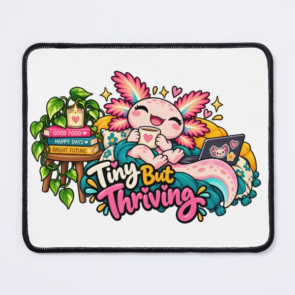 Item preview, Tiny But Thriving. Pink Axolotl Folk Art Illustration designed and sold by FavePopCulture.